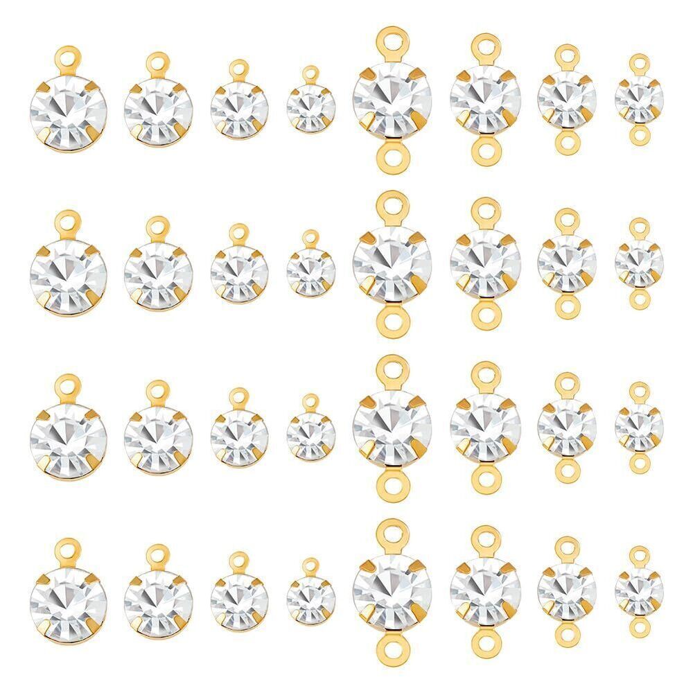 6440 320 PCS Brass Cubic Zirconia Connector Charm 8 Style Flat Round